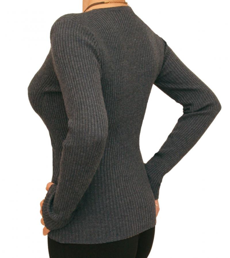 Grey Ribbed Scoop Neck Jumper