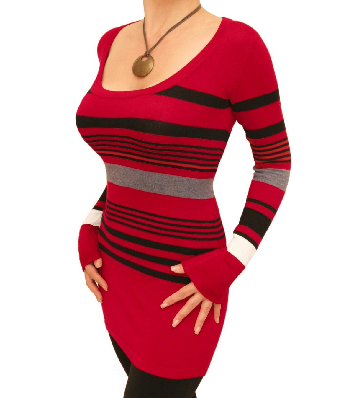 Red Striped Scoop Neck Jumper