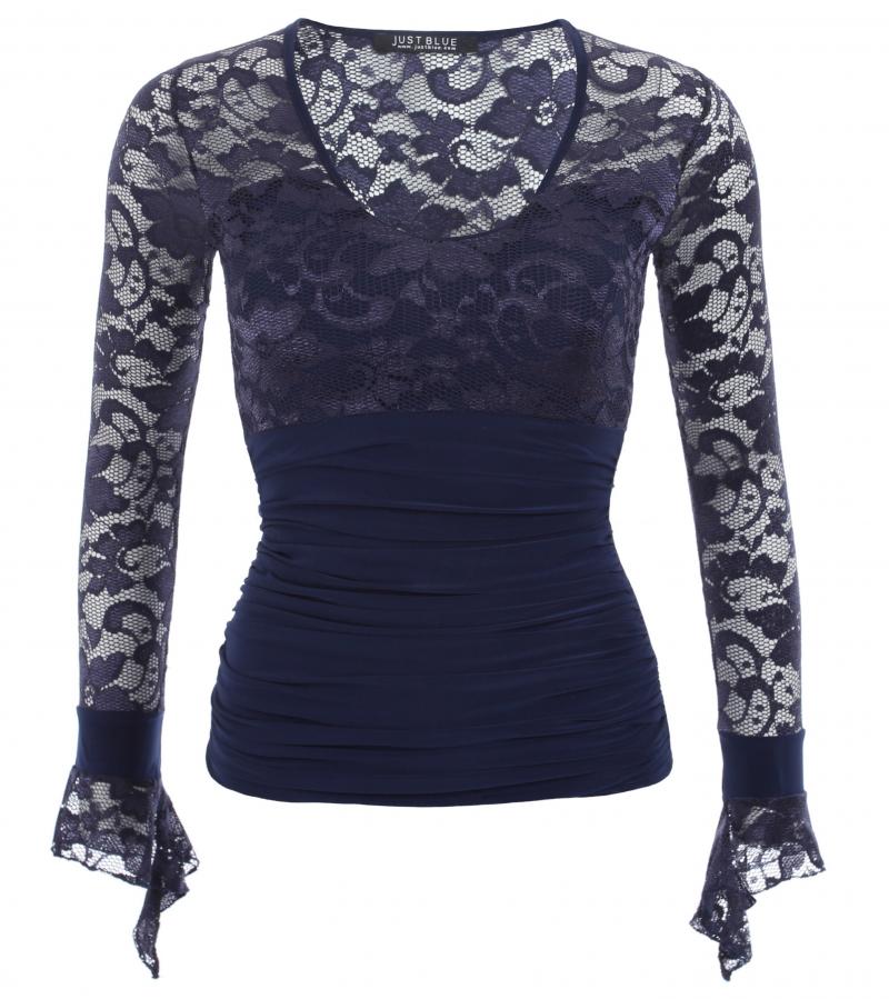 Navy Blue Lace Bell Cuff Clingy Top