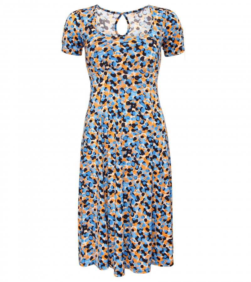 Blue Spotty Printed Tea Dress