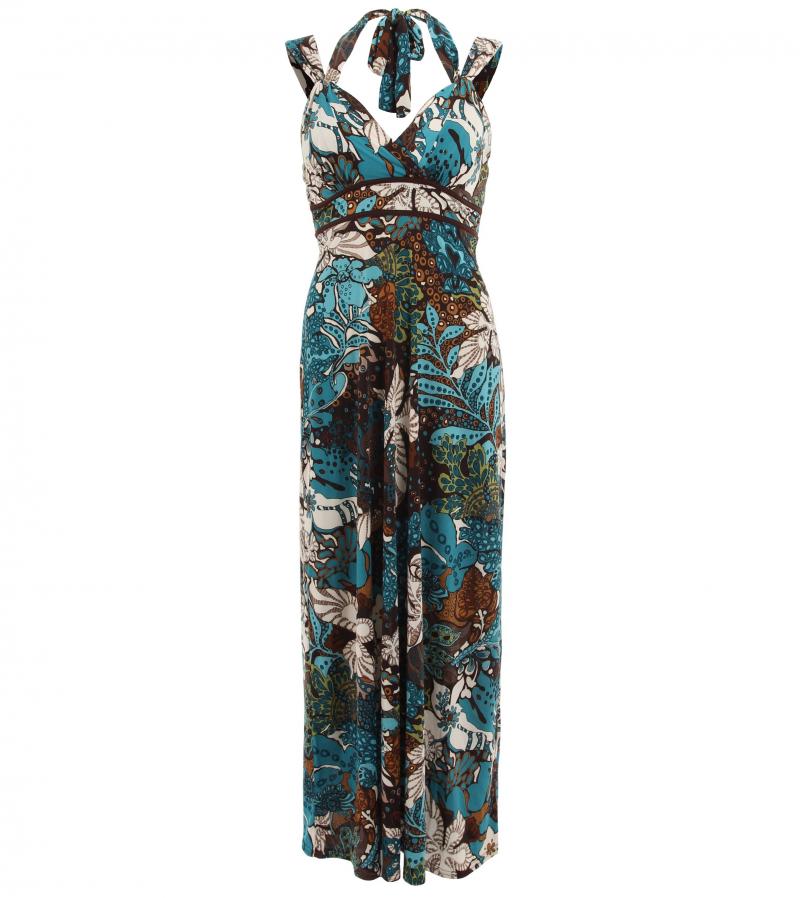 just blue - turquoise and brown jungle print maxi dress