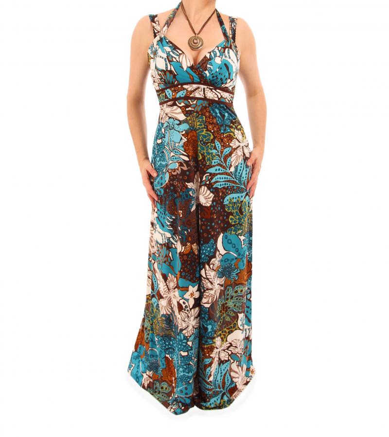 Turquoise and Brown Jungle Print Maxi Dress