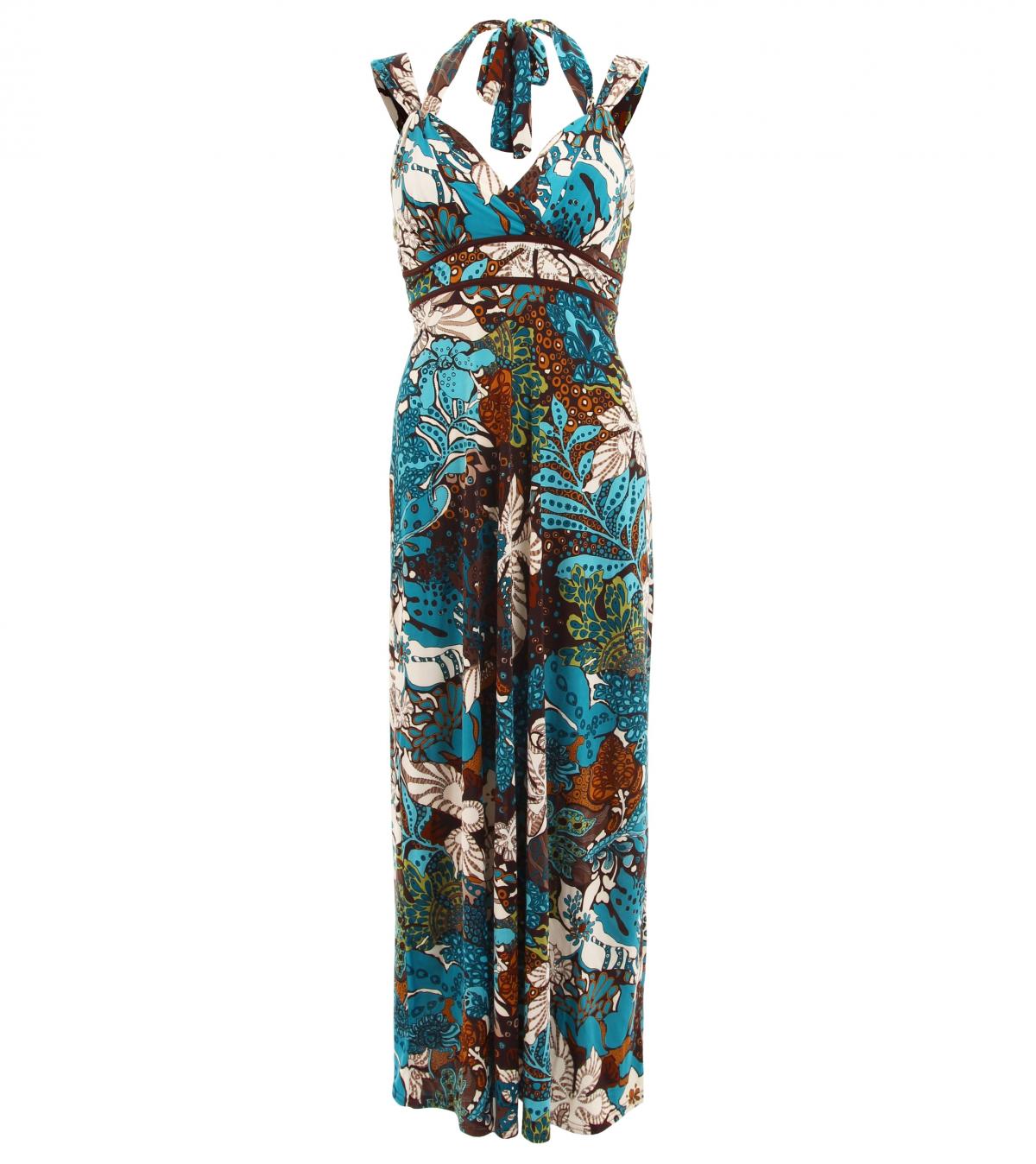 Turquoise And Brown Print Maxi Dress   Xl 6150 1692967327.8928 