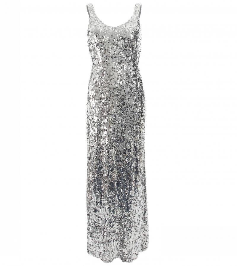 Silver Full Length Sequin Dress