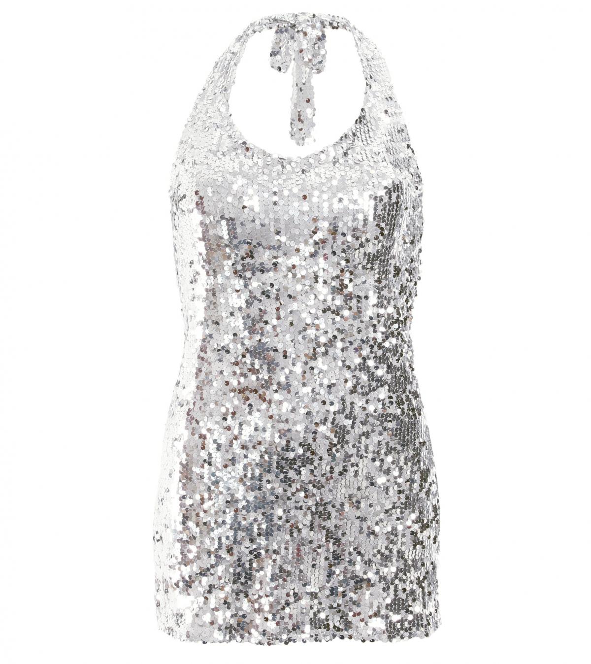 Silver Sequin Halter Neck Top