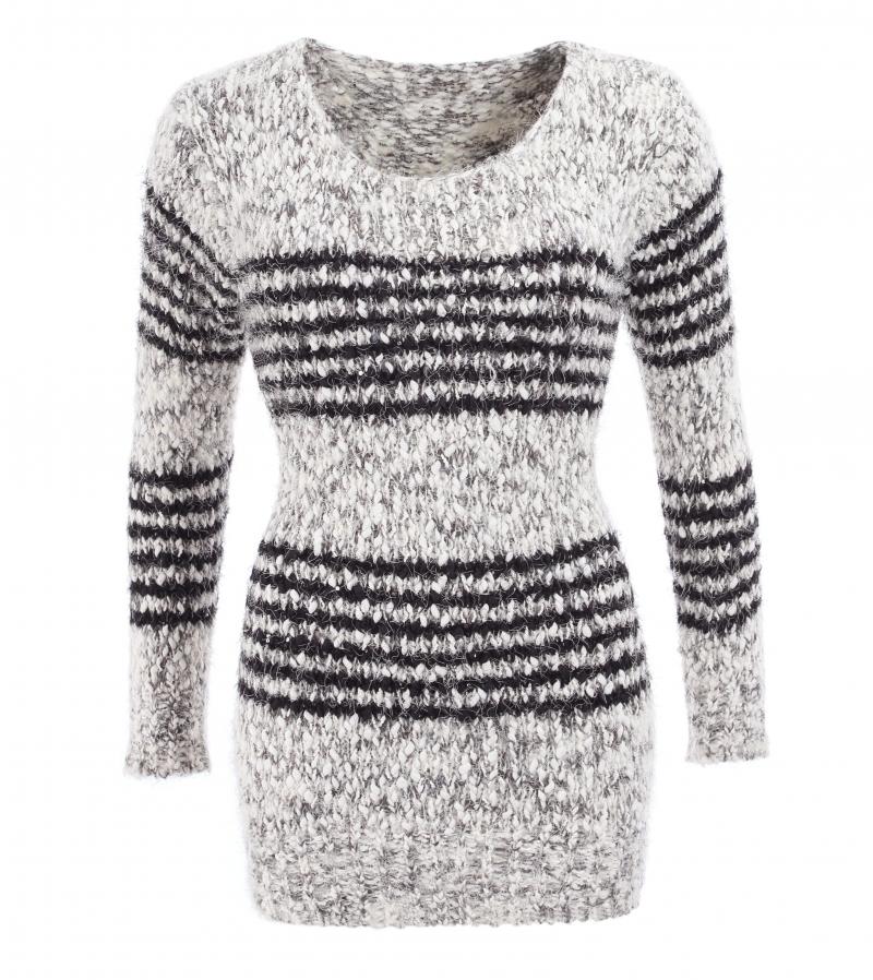 Grey and Black Striped Chunky Knit Jumper