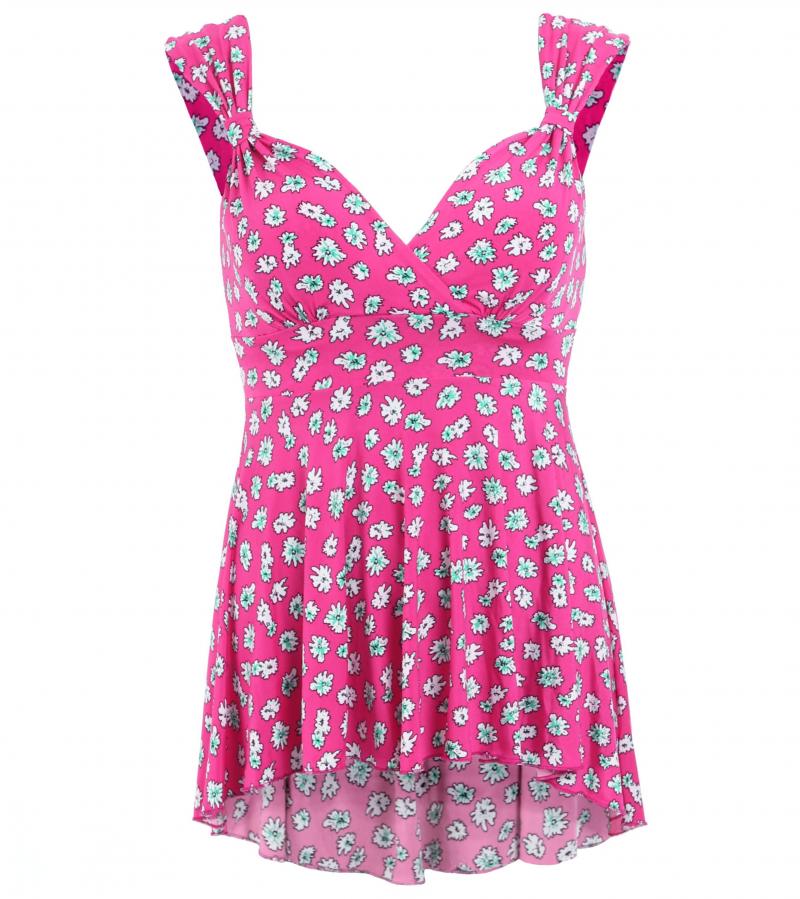 Pink Daisy Floral Print V Neck Floaty Top