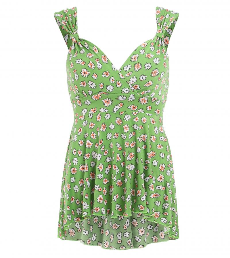 Green Daisy Floral Print V Neck Floaty Top