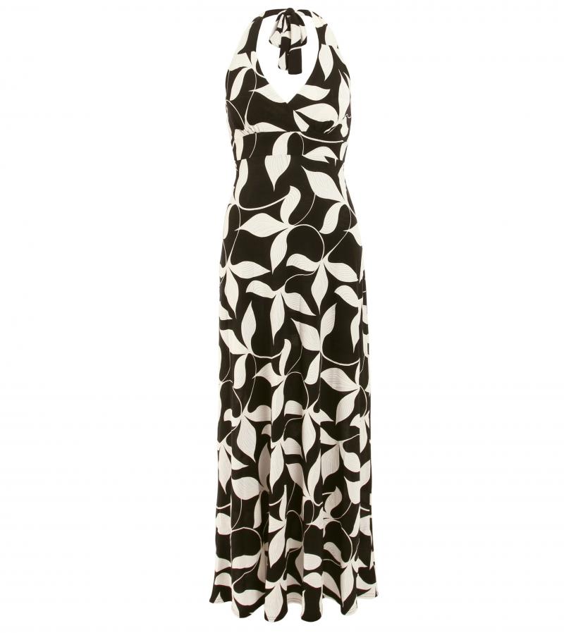 Black and Ivory Leaf Print Maxi Dress