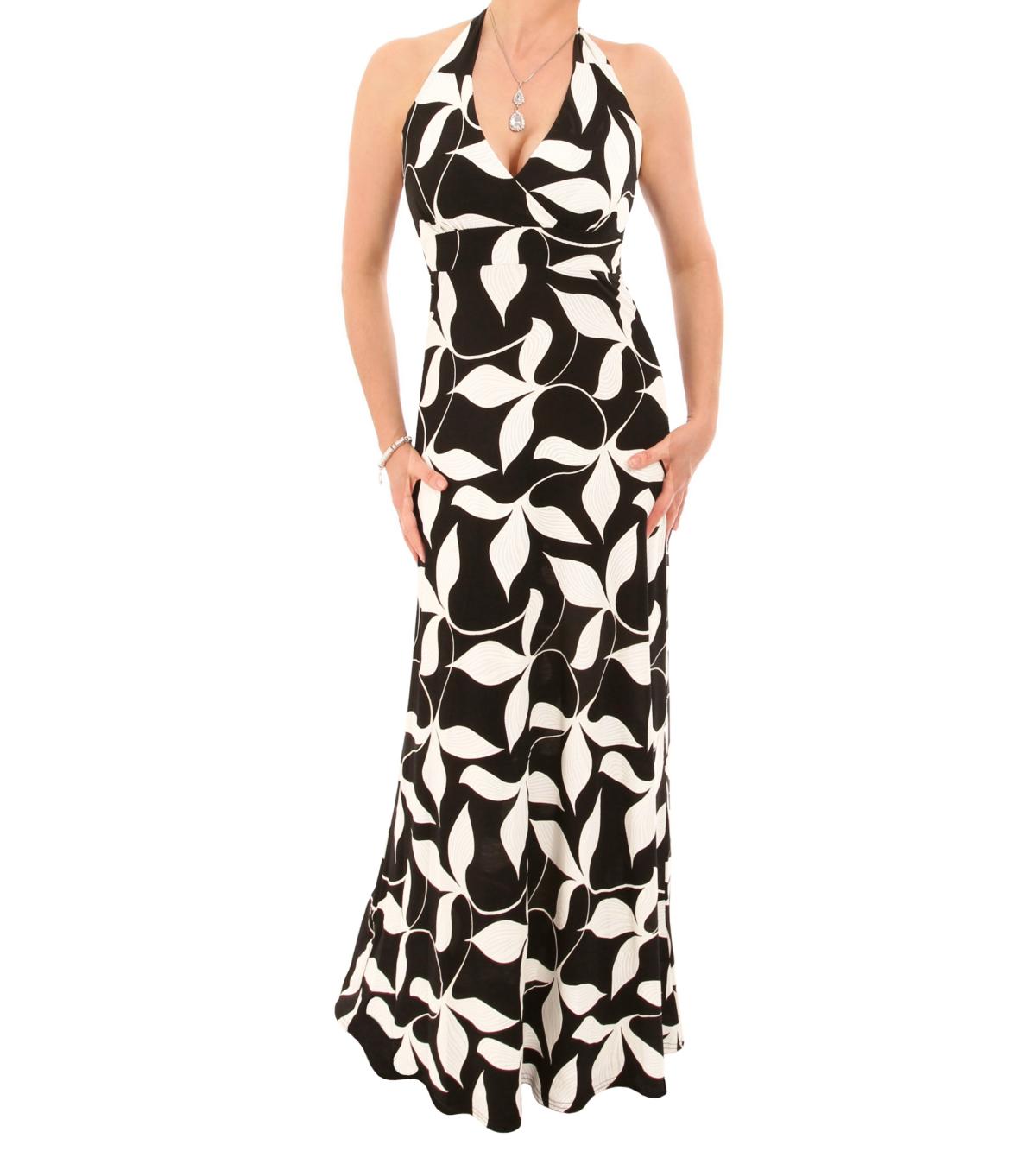 Black and Ivory Leaf Print Maxi Dress