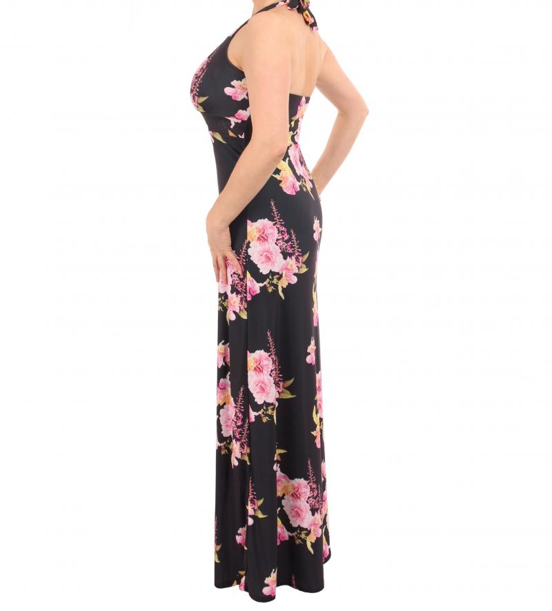 Black And Pink Floral Maxi Dress