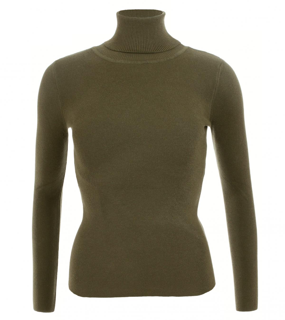 Khaki Green Polo Neck Clingy Jumper