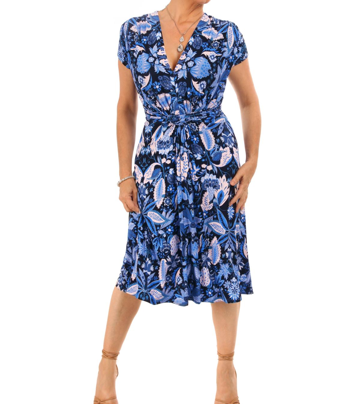 Blue Paisley Print Twist Front Dress