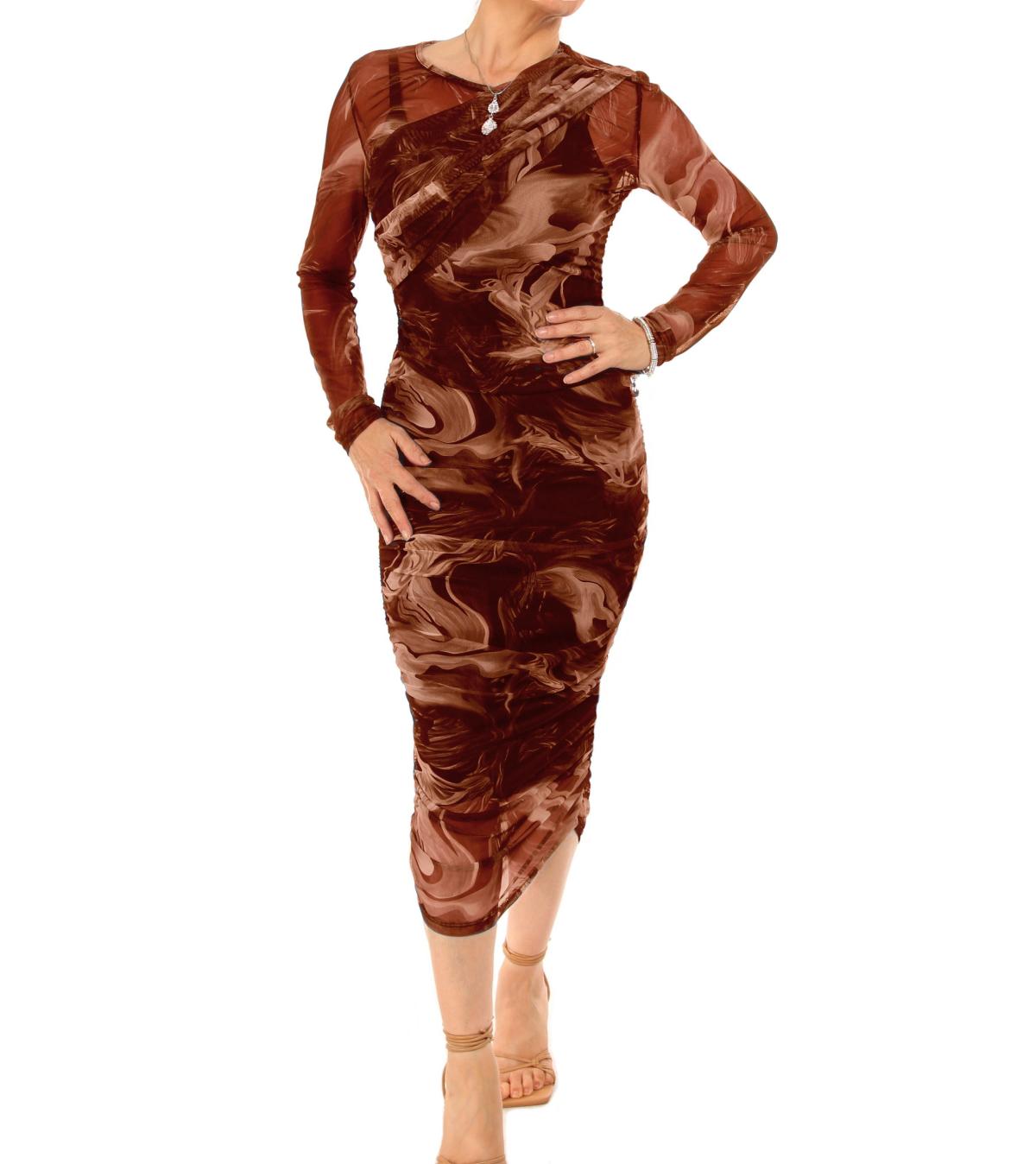 Brown Printed Mesh Co-Ord Top and Skirt Set